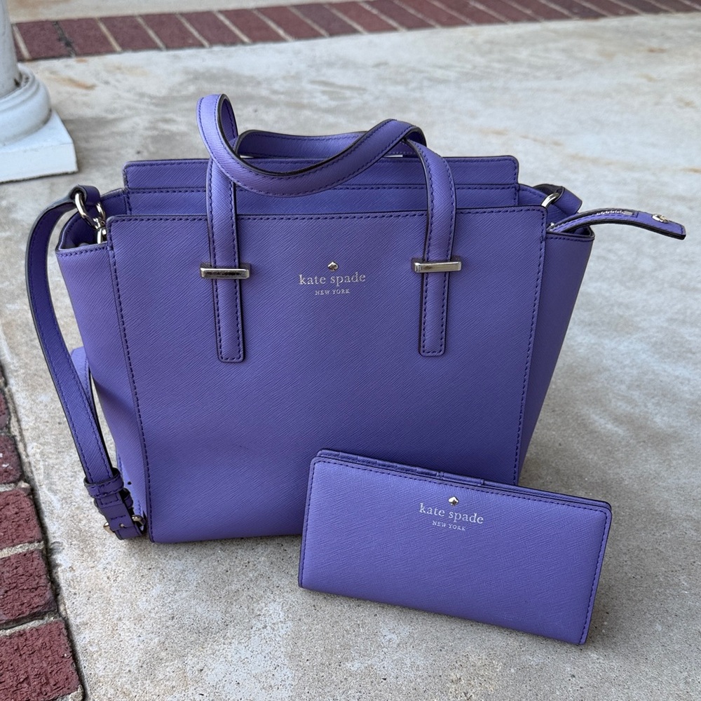 kate spade Purple Leather Satchel with Matching Wallet Set